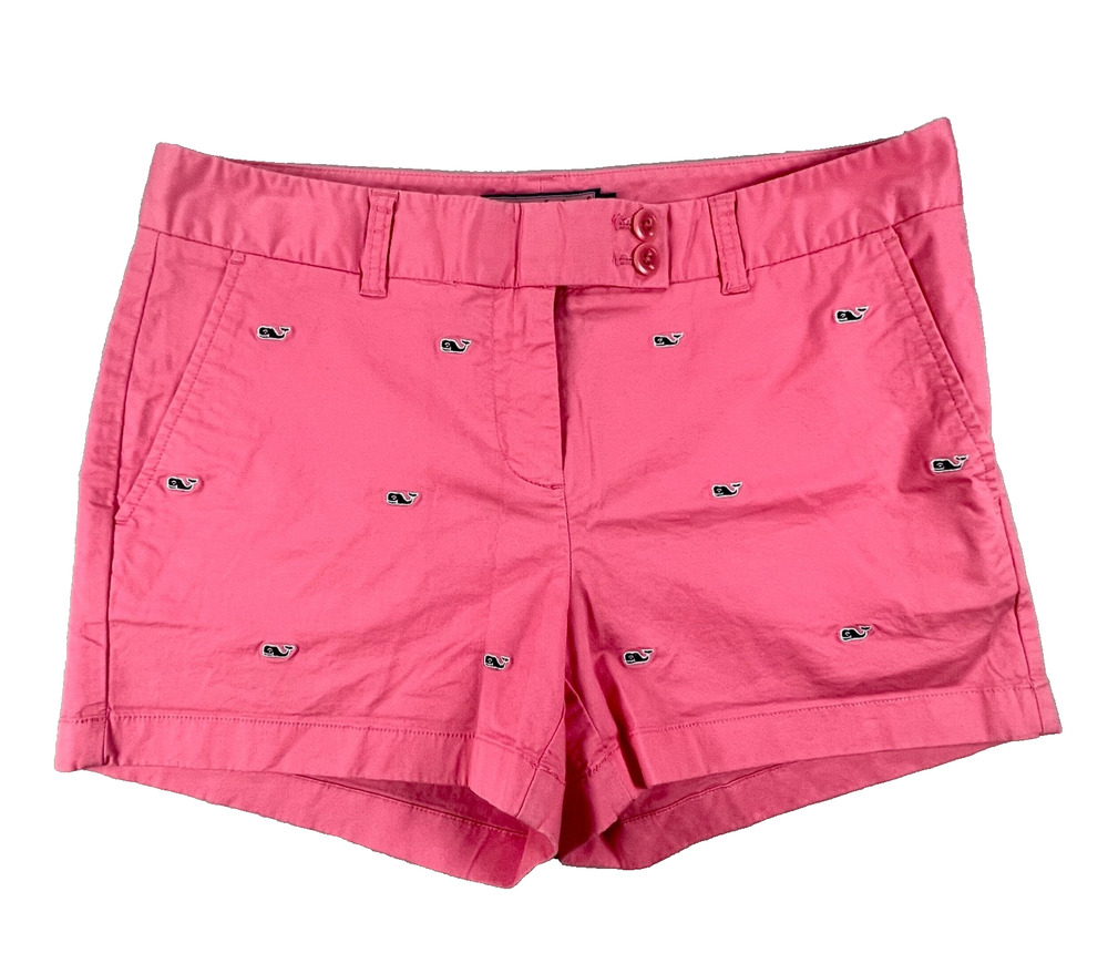 Vineyard Vines Preppy Whale Chino Shorts in Pink/Navy (Women's 8)